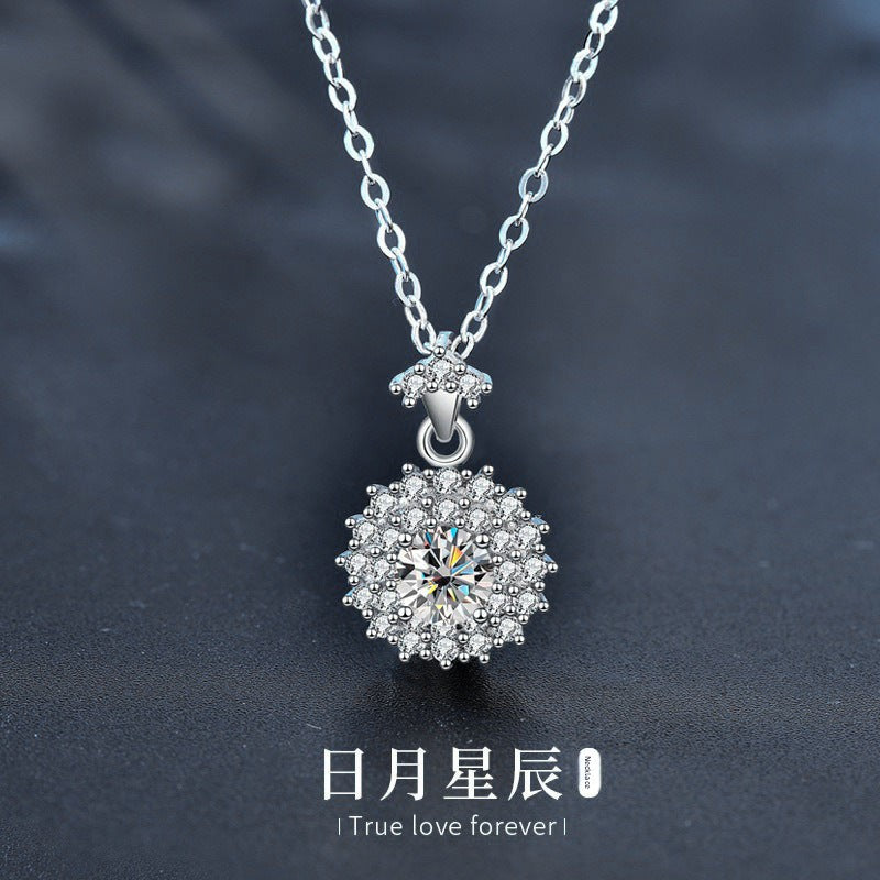 Moissanite Sun and Moon Necklace Jewelry Women's 925 Sterling Silver Non-Fading Pendant Clavicle Chain Simple and Versatile