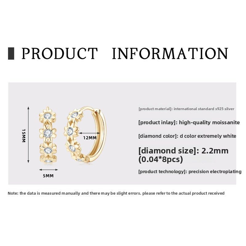 Cute Daisy Flower Moissanite Earrings for Women, Rose Gold & Silver Tone, Sweet Cool Minimalist Fresh Style, Light Luxury Elegant Dainty Jewelry for Daily Wear & Gifting