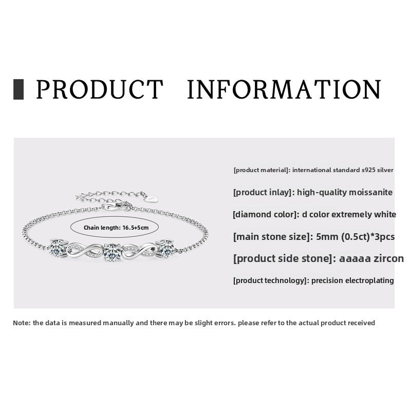 S925 Sterling Silver Moissanite Versatile Bracelet for Women, Fashion Simple Elegant Commute Fine Jewelry