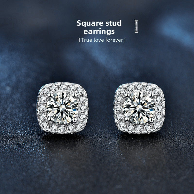 925 Sterling Silver Moissanite Sugar Cube Earrings for Women, Simple Square Minimalist Elegant Fine Jewelry