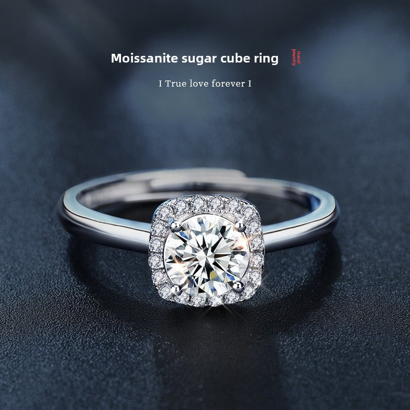 S925 Sterling Silver 1CT Moissanite Sugar Cube Ring for Women, Minimalist Light Luxury Design, Perfect for Proposal & Engagement, Elegant Daily Fine Jewelry