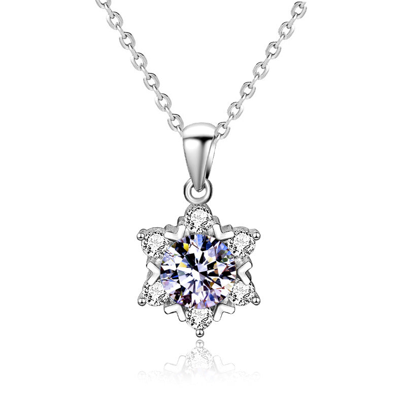 S925 Sterling Silver Moissanite Snowflake Necklace for Women, Light Luxury Niche High-End Clavicle Chain, Elegant Sparkling Fine Jewelry for Daily Wear & Gifting