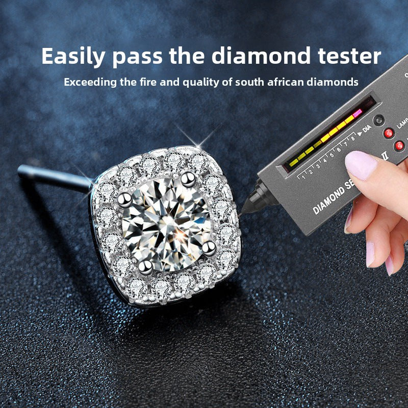 925 Sterling Silver Moissanite Sugar Cube Earrings for Women, Simple Square Minimalist Elegant Fine Jewelry