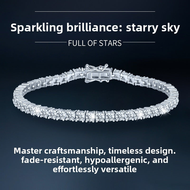 New Light Luxury Niche Exquisite Ins Style Bracelet for Women, Full Diamond S925 Sterling Silver High-End Tennis Chain, Elegant Versatile Luxury Jewelry for Daily Wear
