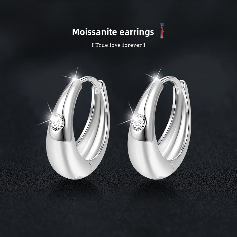 S925 Sterling Silver Moissanite Hoop Earrings for Women, Minimalist Plain Hoop Design, Luxury High-End Shiny Jewelry, Tarnish-Resistant & Perfect for Daily & Party Wea