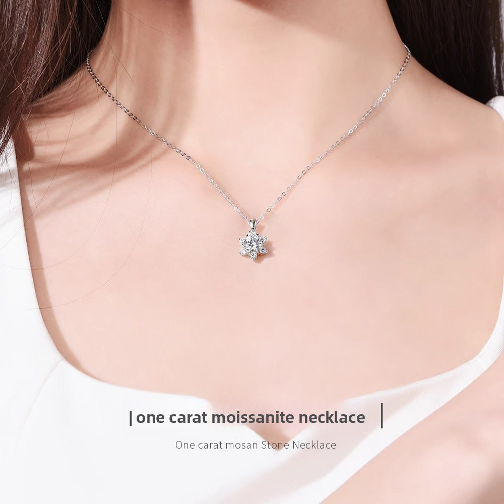 S925 Sterling Silver Moissanite Snowflake Necklace for Women, Light Luxury Niche High-End Clavicle Chain, Elegant Sparkling Fine Jewelry for Daily Wear & Gifting