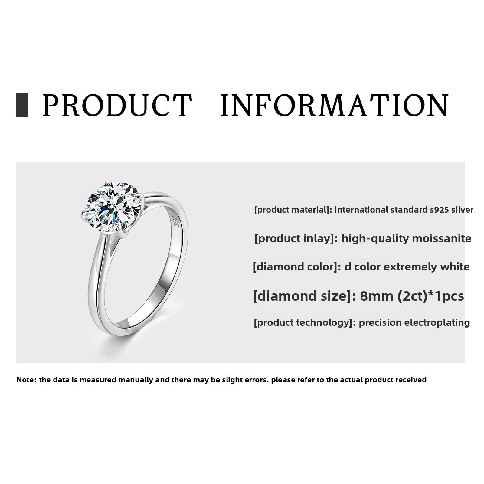 Classic Six-Prong D Color Moissanite Ring for Women, 925 Sterling Silver Plated 18K Gold, Timeless Luxury Statement Band, Elegant Fine Jewelry for Daily & Engagement Wear