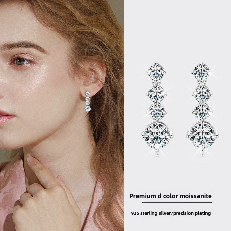 S925 Sterling Silver Vintage French Moissanite Drop Earrings for Women, Niche High-End Light Luxury Elegant Fine Jewelry