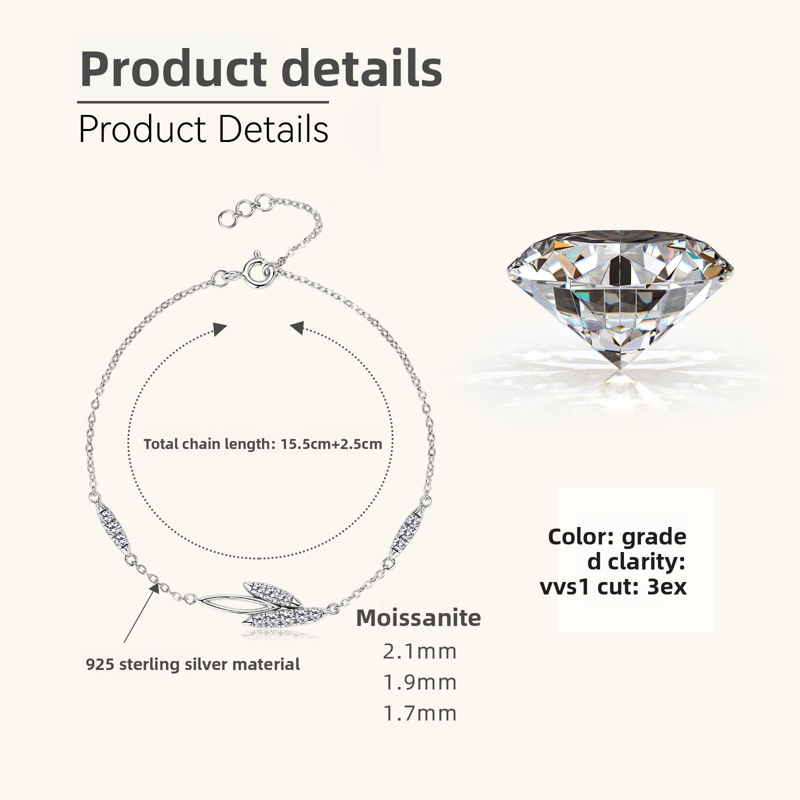 S925 Sterling Silver Moissanite Versatile Bracelet for Women, Fashion Simple Elegant Commute Fine Jewelry