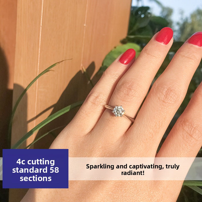 Classic Six-Prong D Color Moissanite Ring for Women, 925 Sterling Silver Plated 18K Gold, Timeless Luxury Statement Band, Elegant Fine Jewelry for Daily & Engagement Wear