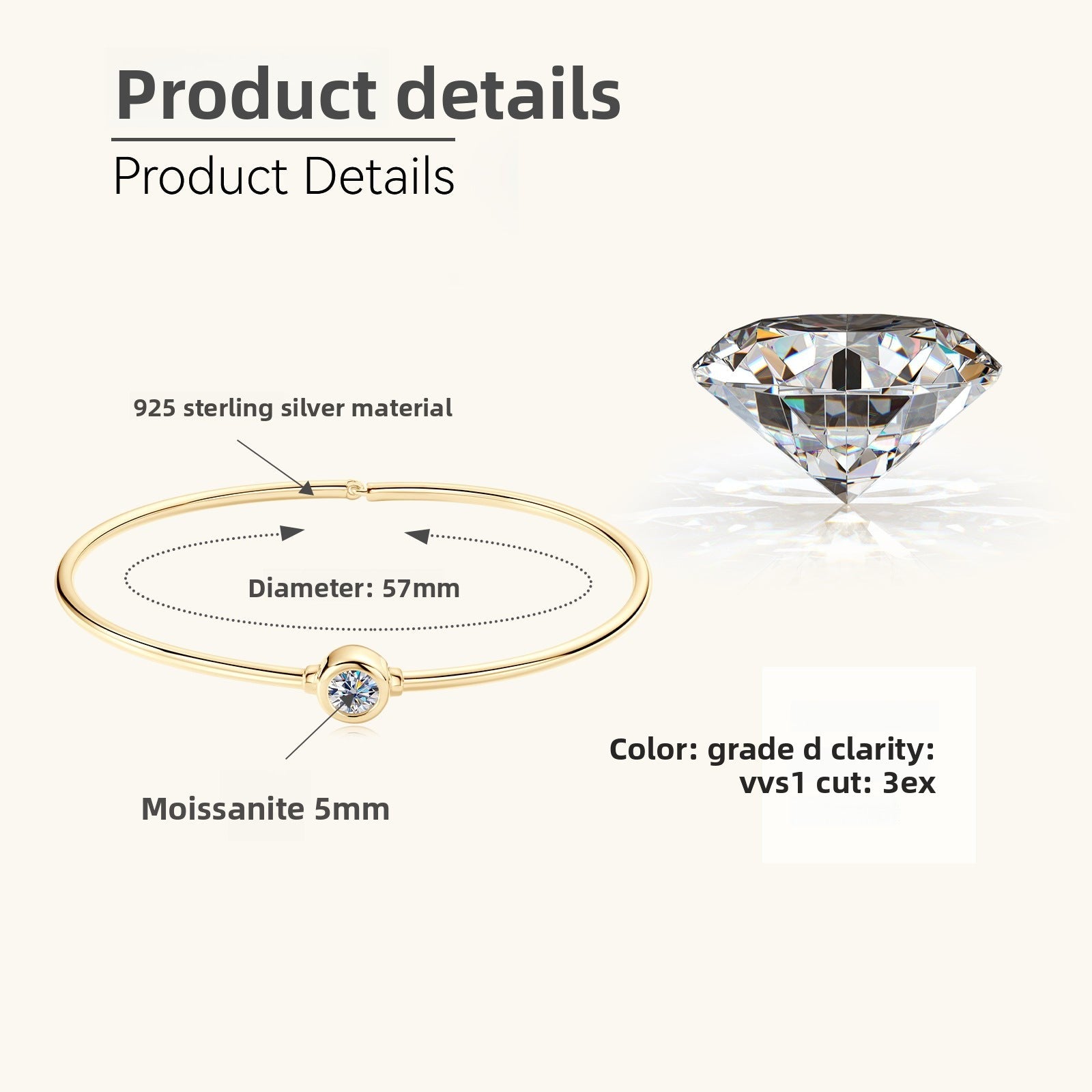 S925 Sterling Silver Moissanite Versatile Bracelet for Women, Fashion Simple Elegant Commute Fine Jewelry