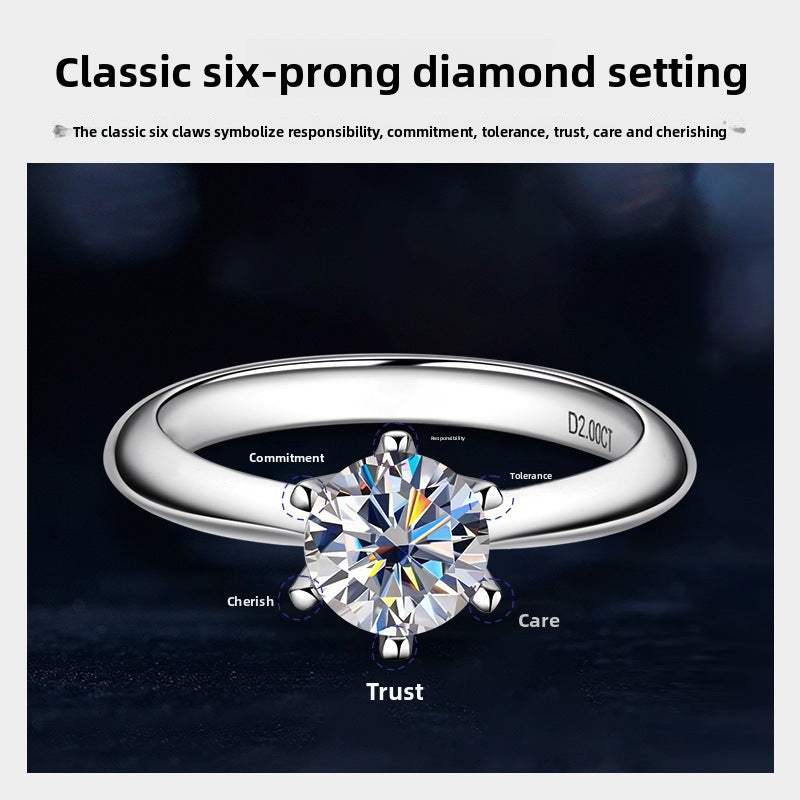 Classic Six-Prong D Color Moissanite Ring for Women, 925 Sterling Silver Plated 18K Gold, Timeless Luxury Statement Band, Elegant Fine Jewelry for Daily & Engagement Wear