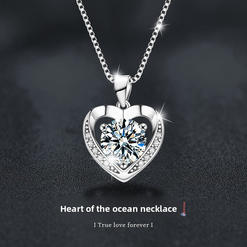 S925 Sterling Silver Heart Love Moissanite Necklace for Women, Premium Elegant Clavicle Chain, Luxury Sparkling Fine Jewelry for Daily & Gifting
