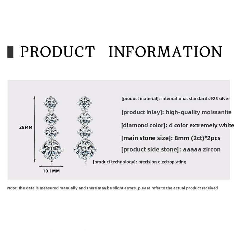 S925 Sterling Silver Vintage French Moissanite Drop Earrings for Women, Niche High-End Light Luxury Elegant Fine Jewelry