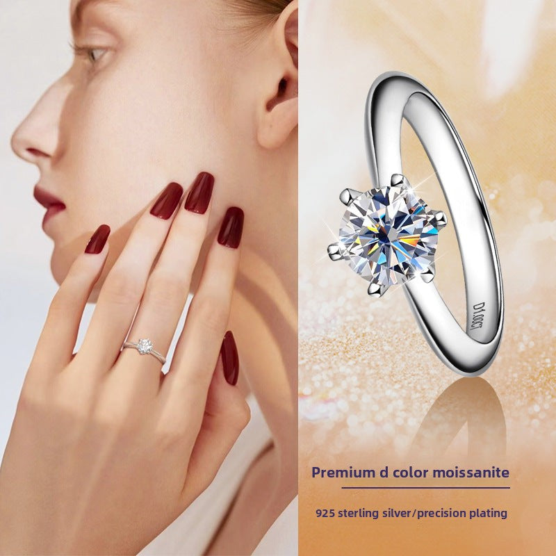 Classic Six-Prong D Color Moissanite Ring for Women, 925 Sterling Silver Plated 18K Gold, Timeless Luxury Statement Band, Elegant Fine Jewelry for Daily & Engagement Wear
