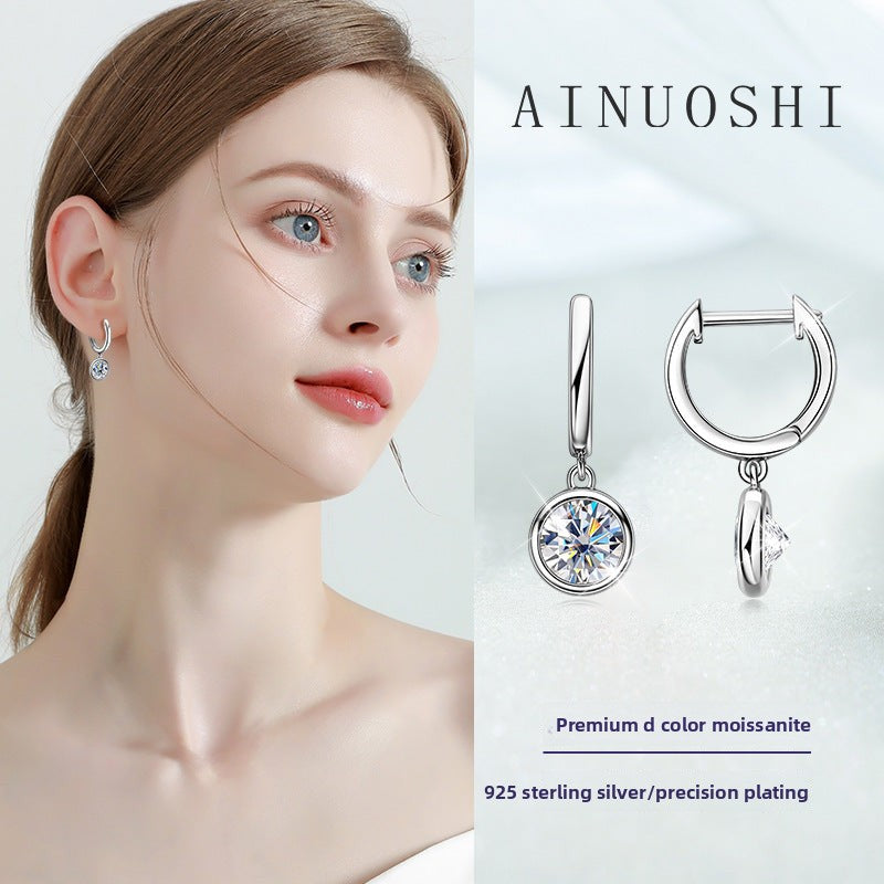 S925 Sterling Silver Korean Style Light Luxury D-Color Moissanite Earrings for Women, Niche High-End Feminine Fine Jewelry