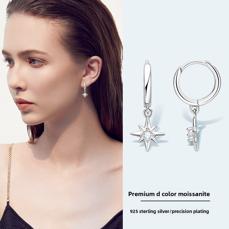 Fashion Geometric Hexagram Moissanite Earrings for Women, 925 Sterling Silver Plated 18K Gold, Vintage Gypsy Style, Luxury High-End Versatile Jewelry for Daily & Party Wear