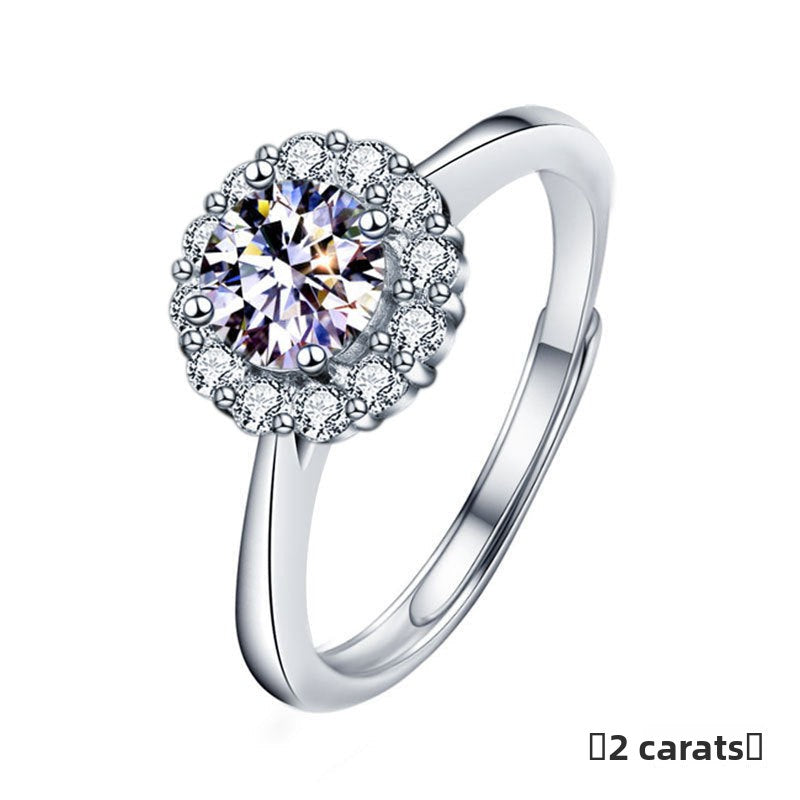 925 Sterling Silver Sunflower Ring for Women, Fashion Four-Prong Open Design, Brilliant Moissanite Simulated Diamond Ring, Elegant Adjustable Statement Jewelry