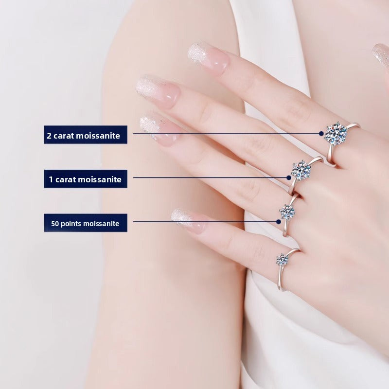 925 Sterling Silver Simple Six-Prong Moissanite Ring for Women, Elegant Classic Solitaire Ring, Minimalist Luxury Fine Jewelry