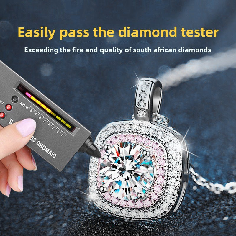 925 Sterling Silver Moissanite Sugar Cube Pendant Necklace for Women, Tarnish-Resistant Simple Clavicle Chain, Elegant Fine Jewelry