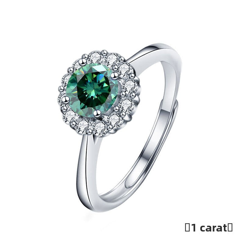 925 Sterling Silver Sunflower Ring for Women, Fashion Four-Prong Open Design, Brilliant Moissanite Simulated Diamond Ring, Elegant Adjustable Statement Jewelry