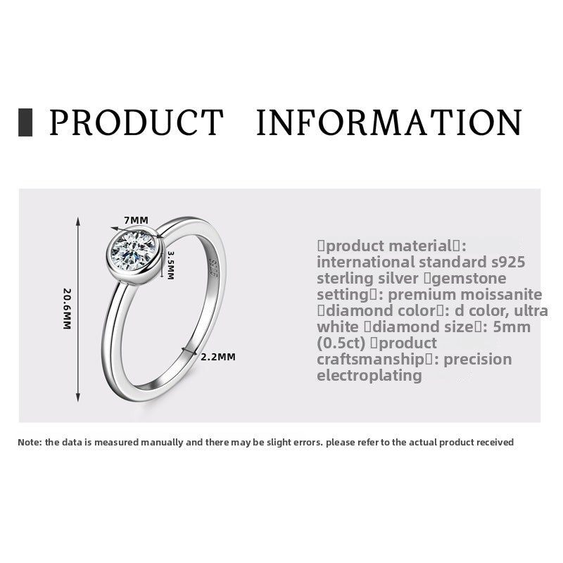 S925 Sterling Silver 1 Carat Classic Moissanite Engagement Ring for Women, Romantic Proposal Wedding Ring, Elegant Fine Jewelry