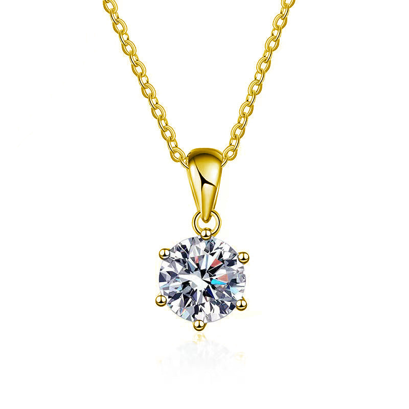 S925 Sterling Silver Moissanite Necklace for Women, Simple Light Luxury Classic Four-Claw Pendant, Elegant Clavicle Chain Fine Jewelry