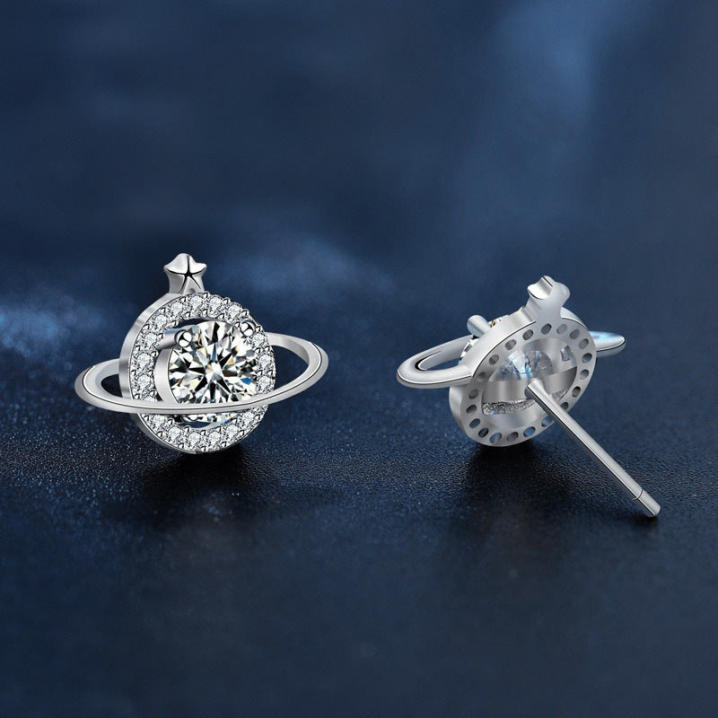 Chic planet design with sparkling moissanite, crafted in genuine S925 sterling silver. Lightweight, hypoallergenic, perfect for summer daily and vacation styling.
