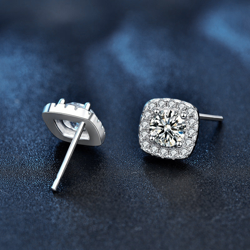 925 Sterling Silver Moissanite Sugar Cube Earrings for Women, Simple Square Minimalist Elegant Fine Jewelry