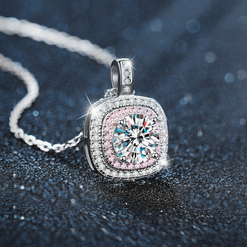 925 Sterling Silver Moissanite Sugar Cube Pendant Necklace for Women, Tarnish-Resistant Simple Clavicle Chain, Elegant Fine Jewelry