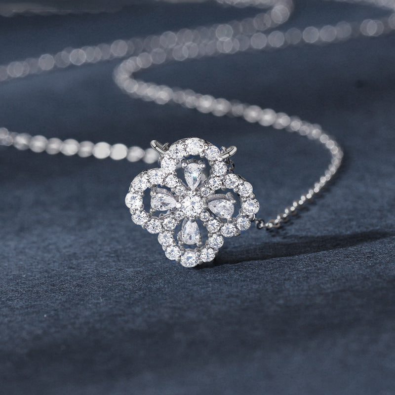 S925 Sterling Silver Four-Leaf Clover Moissanite Necklace, Mori Style Versatile High-End Pendant, Tarnish-Resistant Elegant Fine Jewelry for Women