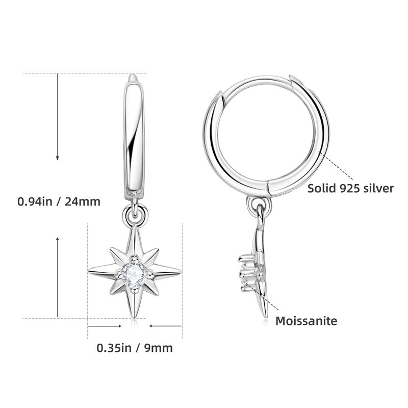 Fashion Geometric Hexagram Moissanite Earrings for Women, 925 Sterling Silver Plated 18K Gold, Vintage Gypsy Style, Luxury High-End Versatile Jewelry for Daily & Party Wear