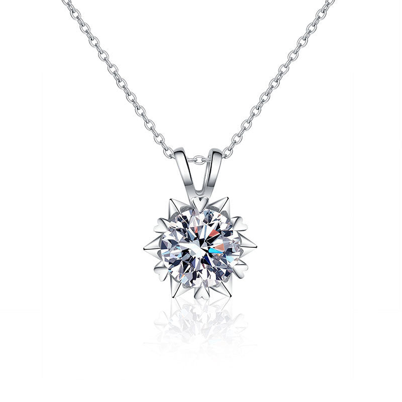 S925 Sterling Silver Moissanite Snowflake Necklace for Women, Light Luxury Niche High-End Clavicle Chain, Elegant Sparkling Fine Jewelry for Daily Wear & Gifting
