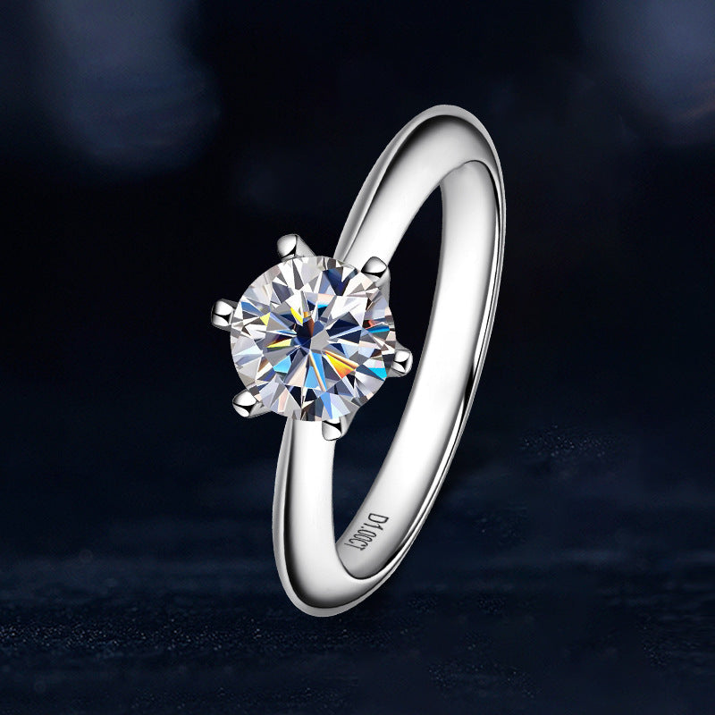 Classic Six-Prong D Color Moissanite Ring for Women, 925 Sterling Silver Plated 18K Gold, Timeless Luxury Statement Band, Elegant Fine Jewelry for Daily & Engagement Wear