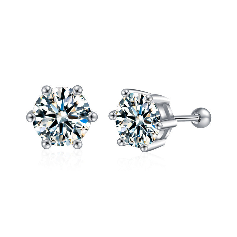 Classic Six-Claw Moissanite Stud Earrings for Women, 925 Sterling Silver with Gold Plating, Timeless Fashion & Elegant Temperament Luxury Jewelry for Daily Wear & Gifting