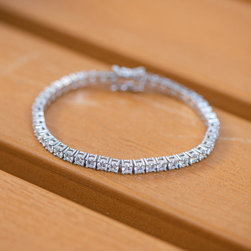 New Light Luxury Niche Exquisite Ins Style Bracelet for Women, Full Diamond S925 Sterling Silver High-End Tennis Chain, Elegant Versatile Luxury Jewelry for Daily Wear