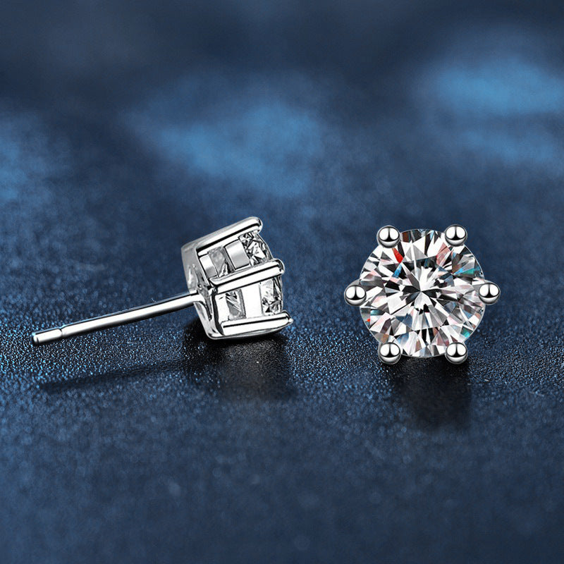 Classic Six-Claw Moissanite Stud Earrings for Women, 925 Sterling Silver with Gold Plating, Timeless Fashion & Elegant Temperament Luxury Jewelry for Daily Wear & Gifting