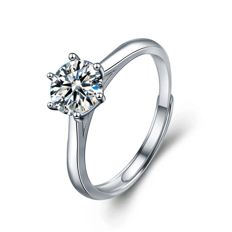 925 Sterling Silver Six-Claw Moissanite Couple Rings for Him and Her, Adjustable Open Band Design, Tarnish-Resistant, Luxury High-End Matching Promise Rings for Couples
