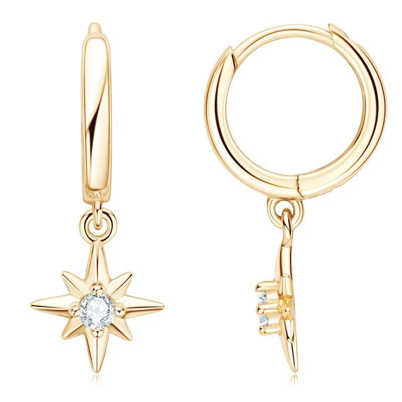 Fashion Geometric Hexagram Moissanite Earrings for Women, 925 Sterling Silver Plated 18K Gold, Vintage Gypsy Style, Luxury High-End Versatile Jewelry for Daily & Party Wear
