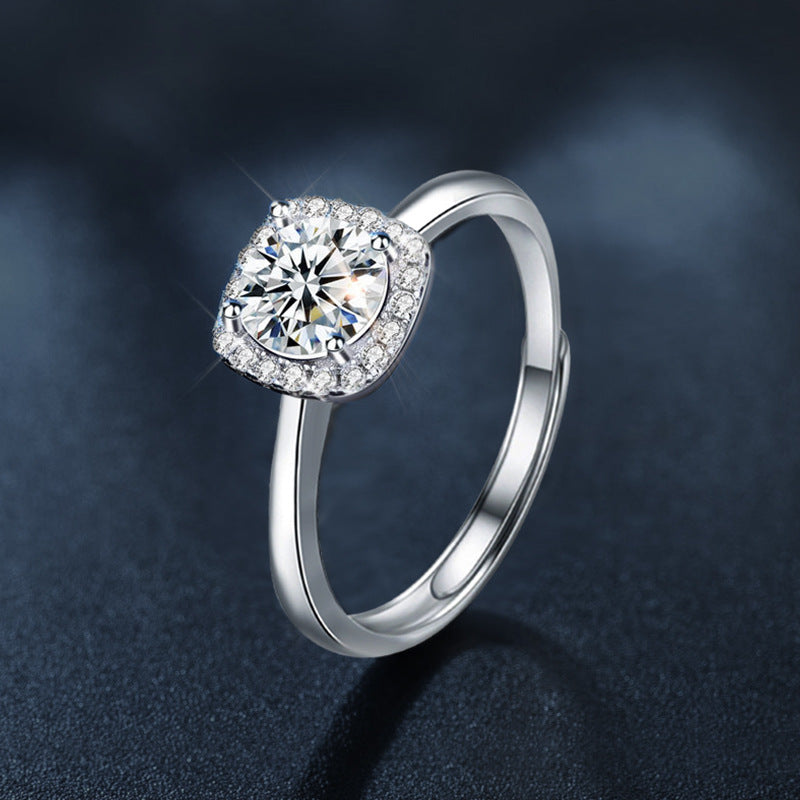 S925 Sterling Silver 1CT Moissanite Sugar Cube Ring for Women, Minimalist Light Luxury Design, Perfect for Proposal & Engagement, Elegant Daily Fine Jewelry