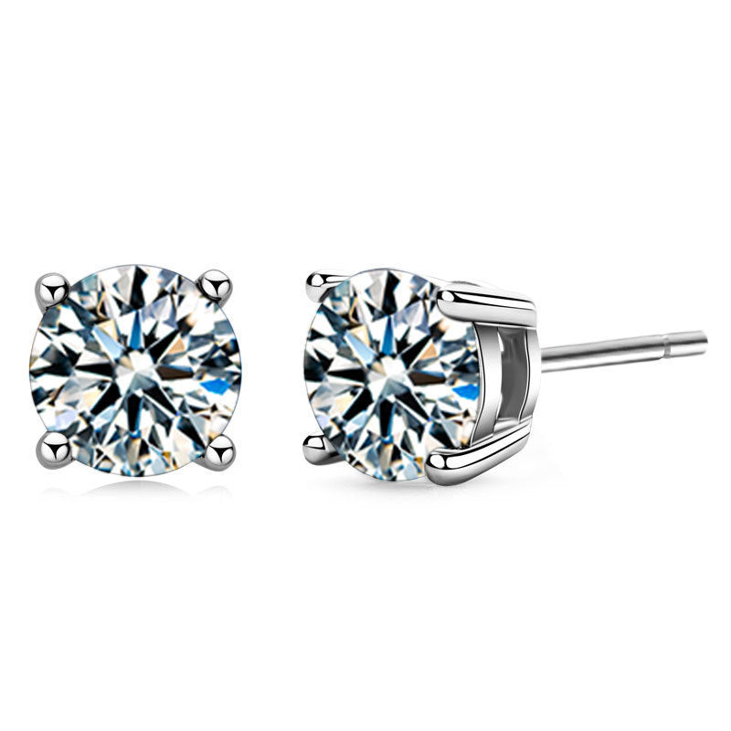 Classic Six-Claw Moissanite Stud Earrings for Women, 925 Sterling Silver with Gold Plating, Timeless Fashion & Elegant Temperament Luxury Jewelry for Daily Wear & Gifting