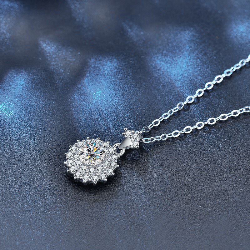 Moissanite Sun and Moon Necklace Jewelry Women's 925 Sterling Silver Non-Fading Pendant Clavicle Chain Simple and Versatile