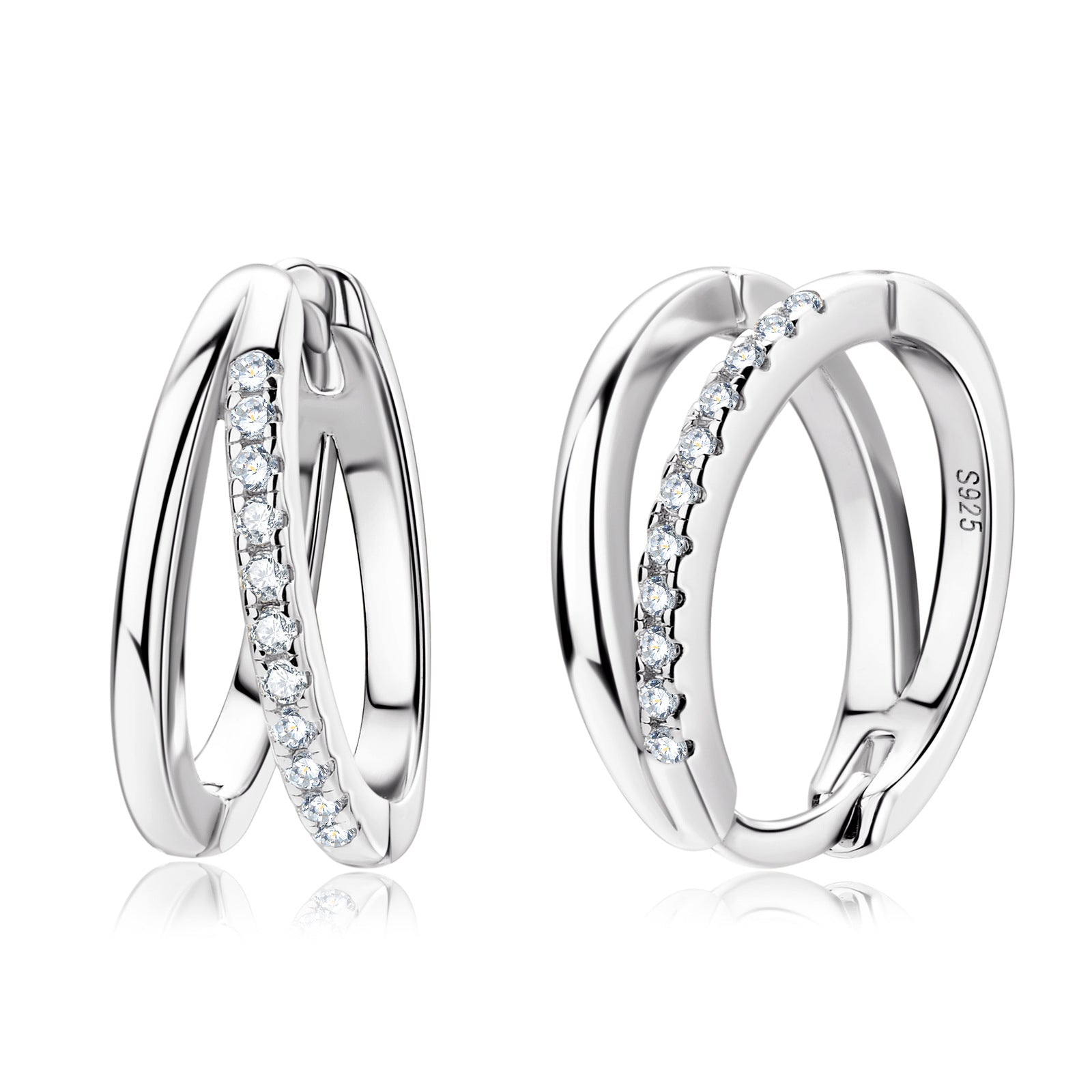 New Ins Style Personalized Double Ring Moissanite Earrings for Women, 925 Sterling Silver Niche Minimalist Design, Elegant Versatile Jewelry for Daily Wear & Gifting