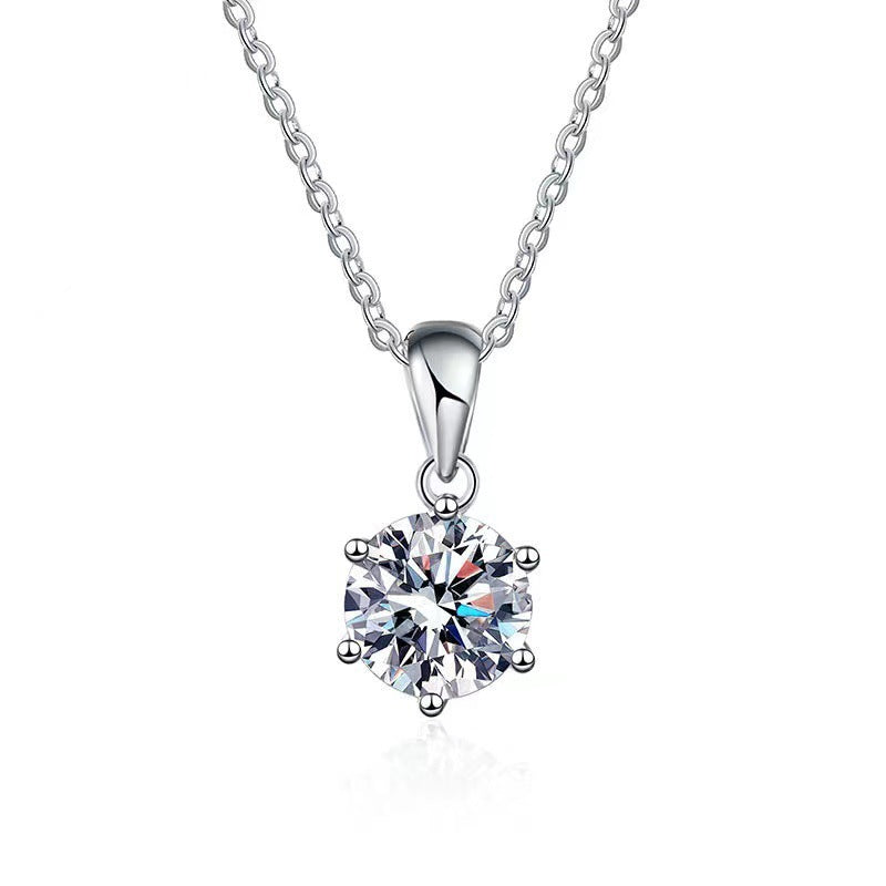 S925 Sterling Silver Moissanite Necklace for Women, Simple Light Luxury Classic Four-Claw Pendant, Elegant Clavicle Chain Fine Jewelry