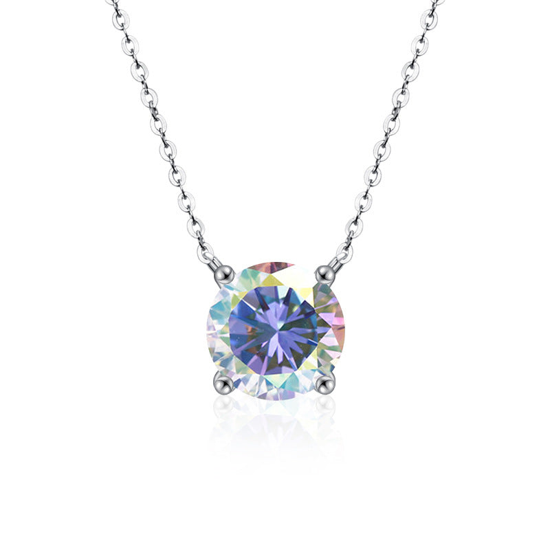 S925 Sterling Silver Moissanite Necklace for Women, Simple Light Luxury Classic Four-Claw Pendant, Elegant Clavicle Chain Fine Jewelry
