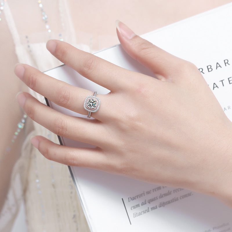 S925 Sterling Silver Moissanite Rock Sugar Square Bag Ring for Women, Niche High-End Light Luxury Design, Brilliant Sparkle Statement Fine Jewelry