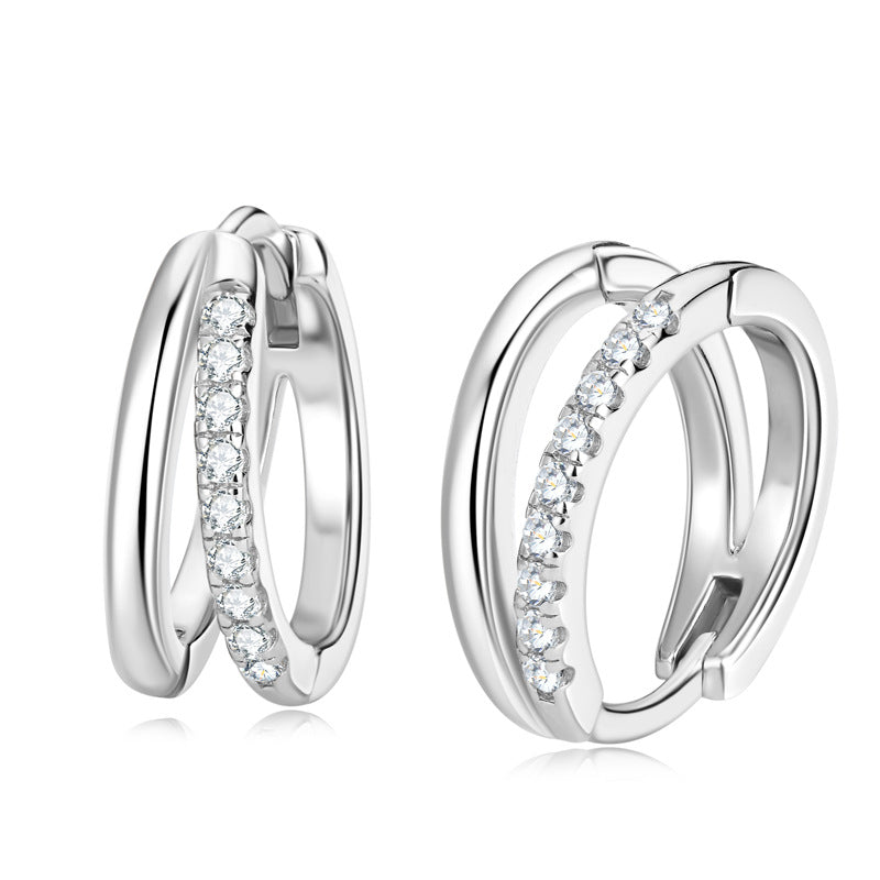 New Ins Style Personalized Double Ring Moissanite Earrings for Women, 925 Sterling Silver Niche Minimalist Design, Elegant Versatile Jewelry for Daily Wear & Gifting
