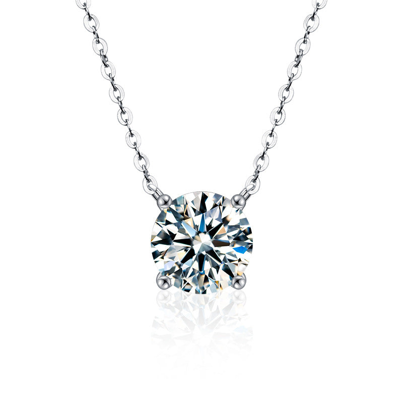 S925 Sterling Silver Moissanite Necklace for Women, Simple Light Luxury Classic Four-Claw Pendant, Elegant Clavicle Chain Fine Jewelry