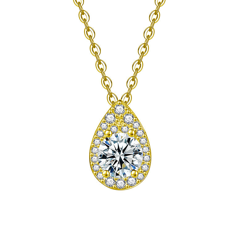 S925 Sterling Silver Moissanite Water Drop Necklace for Women, Simple Elegant Feminine Clavicle Chain, Light Luxury High-End Fine Jewelry