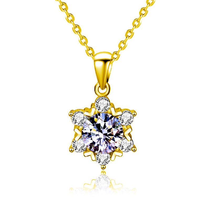 S925 Sterling Silver Moissanite Snowflake Necklace for Women, Light Luxury Niche High-End Clavicle Chain, Elegant Sparkling Fine Jewelry for Daily Wear & Gifting